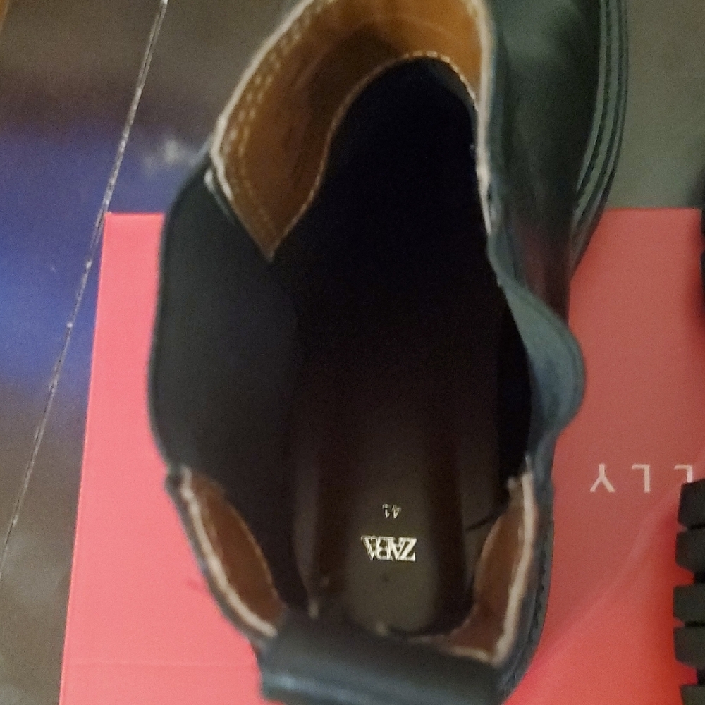 Zara Women's Black Leather Combat Boots - Picture 4 of 8